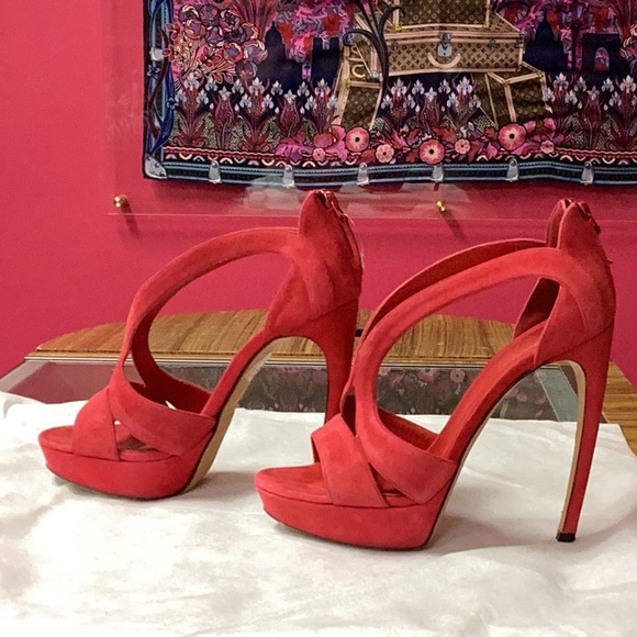 ALEXANDER McQueen Double Arched Armadillo Red Sandals 36.5 Suede Ultra Heels - Picture 5 of 7